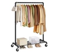 SONGMICS Burro Ropa, Perchero Burro con Ruedas, Capacidad de Carga de 90 kg, Perchero con Barra para Colgar, Estante de Almacenamiento, Estilo Industrial, Negro HSR61BK.