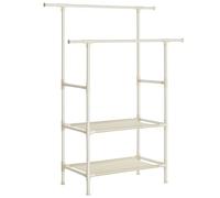 SONGMICS Burro Ropa, Perchero Burro de Metal con 2 Barras Colgantes, con 2 Estantes de Almacenamiento, Capicidad de Carga 70 kg, Montaje Fácil, Blanco RDR02WT