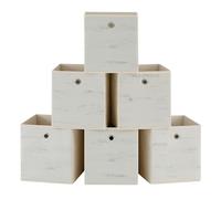 SONGMICS Caja Almacenaje, Juego de 6 Cajas de Almacenamiento con Asa, Caja Organizadora de Tela Oxford y Tela no Tejida, 26 x 26 x 28 cm, Ajustable, Plegable, Blanco Vintage RFB126W01