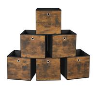 SONGMICS Caja Almacenaje, Juego de 6 Cajas de Almacenamiento con Asa, Caja Organizadora de Tela Oxford y Tela no Tejida, 30 x 30 x 30 cm, Ajustable, Plegable, Marrón Rústico y Negro/Marrón Marrón Rúst
