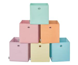 SONGMICS Caja de Almacenaje, Juego de 6, Plegables, 26 x 26 x 28 cm | Organizadores, Sin Olores, Tela, para Estantería Cúbica, para Dormitorio, Salón, Multicolor, Colección TINA RFB226X01