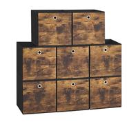 SONGMICS Caja de Almacenaje, Juego de 8, Plegable, Cajas de Tela, Almacenaje, 30 x 30 x 30 cm, Organizador, Cestas, para Armario, para Dormitorio, Salón, Marrón Rústico y Negro RFB830B01