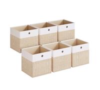 SONGMICS Caja de Almacenamiento, Set de 6, Cajas Organizadoras de PP, Sin Olores, Caja Plegable, Caja de Tela para Estantería Tipo Cubo, 30 x 30 x 30 cm, Blanco Nube y Beige Arena/Blanco Nube y Gris G