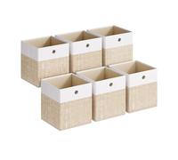 SONGMICS Caja de Almacenamiento, Set de 6, Cajas Organizadoras de PP, Sin Olores, Caja Plegable, Caja de Tela para Estantería Tipo Cubo, 30 x 30 x 30 cm, Blanco Nube y Beige Arena RFB430LF02