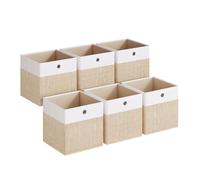 SONGMICS Caja de Almacenamiento, Set de 6, Cajas Organizadoras de PP, Sin Olores, Caja Plegable, Caja de Tela para Estantería Tipo Cubo, 33 x 33 x 33 cm, Blanco Nube y Beige Arena/Gris Claro Blanco Nu