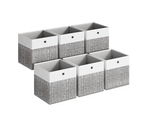 SONGMICS Caja de Almacenamiento, Set de 6, Cajas Organizadoras de PP, Sin Olores, Caja Plegable, Caja de Tela para Estantería Tipo Cubo, 33 x 33 x 33 cm, Blanco Nube y Gris Claro RFB433GM02