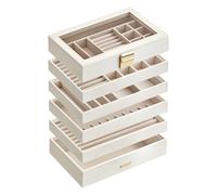 SONGMICS Caja Joyero Apilable, Caja de Joyas de 6 Capas Grande, Tapa de Cristal Transparente, 17 x 28 x 25,3 cm, para Cajón de Tocador, Idea de Regalo, Blanco Nube, Regalo de Navidad