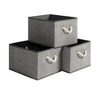 SONGMICS Caja Organizadora Plegable, Juego de 3, 40 x 30 x 25 cm | Caja de Almacenamiento de Tela, sin Tapa, con Asas, Patrón de Lino, Gris, Colección TINA RFB013G01