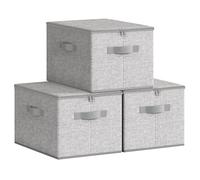 SONGMICS Cajas de Almacenamiento Plegables, Juego de 3 Organizadores en Cajas con Tapas y Asas, para Ropa, 40 x 30 x 25 cm, Tejido de Tela No Tejida, Gris Paloma RZB003W01