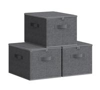 SONGMICS Cajas de Almacenamiento Plegables, Juego de 3 Organizadores en Cajas con Tapas y Asas, para Ropa, 40 x 30 x 25 cm, Tejido de Tela No Tejida, Gris Pizarra RYZB03G