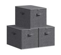 SONGMICS Cajas de Almacenamiento Plegables, Juego de 3 Organizadores en Cajas con Tapas y Asas, para Ropa, 50 x 30 x 30 cm, Tejido de Tela No Tejida, Gris Pizarra RZB050GN02