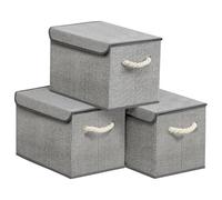 SONGMICS Cajas Almacenaje Ropa de Tela, Cajas Organizadoras con Tapa, 38 x 25 x 25 cm, Juego de 3, Organizador de Armario, Gris Paloma, Colección Tina RFB013G02