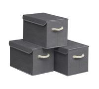 SONGMICS Cajas Almacenaje Ropa de Tela, Cajas Organizadoras con Tapa, 38 x 25 x 25 cm, Juego de 3, Organizador de Armario, Gris Pizarra, Colección Tina RFB013GZ01