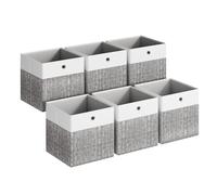 SONGMICS Cajas Almacenaje, Set de 6, Plegable, 33 x 33 x 33 cm | Cajas Organizadoras de PP, Tela, Sin Olores, Blanco Nube y Totora Gris, Colección TINA RFB433GM02