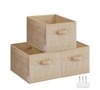 SONGMICS Cajas de Almacenaje Plegables, Juego de 3 Cestas de Tela, 40 x 30 x 24 cm, Organizadores de Armario, 2 Asas, Portaetiquetas, para Dormitorio, Salón, Beige Arena ROB440K01