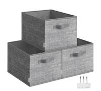 SONGMICS Cajas de Almacenaje Plegables, Juego de 3 Cestas de Tela, 40 x 30 x 24 cm, Organizadores de Armario, 2 Asas, Portaetiquetas, para Dormitorio, Salón, Gris Espadaña ROB440G01