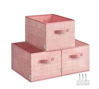 SONGMICS Cajas de Almacenaje Plegables, Juego de 3 Cestas de Tela, 40 x 30 x 24 cm, Organizadores de Armario, 2 Asas, Portaetiquetas, para Dormitorio, Salón, Rosa Jalea ROB440R01