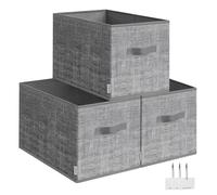 SONGMICS Cajas de Almacenaje Plegables, Juego de 3 Cestas de Tela, 50 x 30 x 30 cm, Organizadores de Armario, 2 Asas, Portaetiquetas, para Dormitorio, Salón, Gris Espadaña ROB450G01