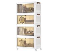 SONGMICS Cajas de Almacenamiento de 4 Niveles, Organizador con 1 Tapa, Cajas Apilables, con Ruedas, de Plástico, con Puerta Magnética, Blanco, 45 L por Nivel, RLB450WZ01
