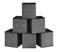SONGMICS Cajas de Almacenamiento, Juego de 6 Cajas de Tela No Tejida con Asa, 30 x 30 x 30 cm, Unidad de Almacenamiento, para Estantes, Plegable, Almacenamiento de Ropa, Negro Jaspeado RFB006B01