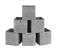 SONGMICS Cajas de Almacenamiento, Juego de 6 Cajas de Tela No Tejida con Asa, 33 x 33 x 33 cm, Unidad de Almacenamiento, para Estantes, Plegable, Almacenamiento de Ropa, Gris Jaspeado RFB033G01