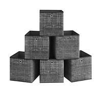 SONGMICS Cajas de Almacenamiento, Juego de 6, Plegable, 33 x 33 x 33 cm | Para Estantes, Tela No Tejida con Ojal, Almacenamiento de Ropa, Negro Tinta, Colección TINA RFB033B01