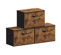 SONGMICS Cajas de almacenamiento plegables, juego de 3/6 organizadores en cajas con tapas y asas, para ropa, 50 x 30 x 30 cm, tejido de tela no tejida, marrón rústico