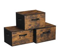 SONGMICS Cajas de Almacenamiento Plegables, Juego de 3, con Tapas y Asas | Organizadores en Cajas, 40 x 30 x 25 cm, Tejido de Tela No Tejida, para Ropa, Marrón Rústico, Colección TINA RYZ103B01
