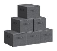 SONGMICS Cajas de Almacenamiento Plegables, Juego de 6 Organizadores en Cajas con Tapas y Asas, para Ropa, 40 x 30 x 25 cm, Tejido de Tela No Tejida, Gris Pizarra/Beige Arena/Gris Paloma Gris Pizarra
