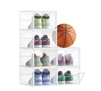 SONGMICS Cajas de Zapatos, Cajas Plástica Apilable para Zapatos, Juego de 12 Organizador de Zapatos, Ahorro de Espacio, Fácil Montaje, 34 x 25 x 18,4 cm, Hasta Talla 44, Blanco Transparente