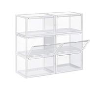 SONGMICS Cajas de Zapatos, Juego de 6, Organizadores de Zapatos Apilables con Puerta, Zapatero de Plástico, hasta Talla 46, 28 x 36 x 22 cm, Transparente LSP06CW