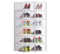 SONGMICS Cajas de Zapatos, Organizador de Zapatos de Plástico, Plegable y Apilable, para Zapatos de hasta Talla 43, Juego de 12, Transparente y Blanco Nube LSP12SWT