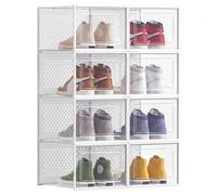 Songmics Cajas de zapatos LSP08MWT - Plegable/apilable, talla 47 - Juego 8, transp. y blanco nube