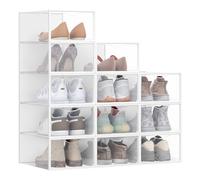 Songmics Cajas para Zapatos - Caja plástica con puerta, apilable, transparente, Juego 12, Blanco Nube
