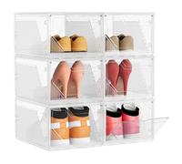SONGMICS Cajas para Zapatos, Juego de 6, Almacenamiento de Zapatos de Plástico, Apilables y Conectables, con Puerta Magnética, Transparentes, hasta Talla 46, Blanco Nube LSP806WH01