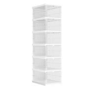 SONGMICS Cajas para Zapatos, Juego de 6 Organizadores Apilables para Zapatos, Zapatero Plegable y Portátil, hasta talla 46, Montaje en 60s, Transparente y Negro Tinta/Transparente y Blanco Nube Blanco