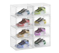 SONGMICS Cajas para Zapatos, Juego de 8, Organizador de Zapatos Transparente, de Plástico, con Puerta, Apilable, 33 x 28,5 x 19,2 cm, para hasta la talla 46, Blanco Transparente LSP508W01