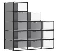 SONGMICS Cajas para Zapatos, Organizador de Zapatos de Plástico, con Puerta, Transparente, Juego de 12, Apilable, 33,2 x 23 x 14,5 cm, para Zapatos hasta 43, Transparente y Negro Tinta/Transparente y 