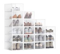 Songmics Cajas para Zapatos - Caja plástica con puerta, apilable, transparente, Juego 12, Blanco Nube