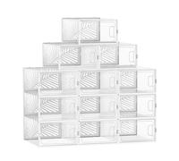 SONGMICS Cajas para Zapatos Transparentes, 12 Cajas de Zapatos, Organizadores Plegables, Talla 44, Apilables, para Exponer Zapatillas, Tacones Altos, Transparente y Blanco