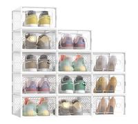 SONGMICS Cajas para Zapatos Transparentes, 12 Cajas de Zapatos, Robusta, Organizadores Plegables, Talla 43, Apilables, para Exponer Zapatillas, Tacones Altos, Transparente y Blanco LSP106W12V2