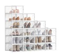 SONGMICS Cajas para Zapatos Transparentes, 18 Cajas de Zapatos, Robusta, Organizadores Plegables, Talla 44, Apilables, para Exponer Zapatillas, Tacones Altos, Transparente y Blanco LSP106W18