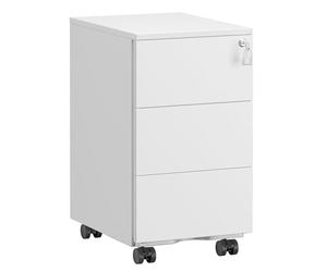 SONGMICS Cajonera, Archivador Móvil, Armario Metálico, Soporte para Impresora, con Cerradura, 3 Cajones, Premontado, Oficina, Oficina Casa, 40 x 30 x 54 cm, Blanco Mate OFC079W01
