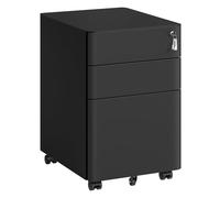 SONGMICS Cajonera Metálica con Ruedas, Mueble Archivador de Acero con 3 Cajones y Llave, 50 x 39 x 59 cm, Organizador para Oficina y Escritorio, Negro Mate, Colección Berend OFC032B101