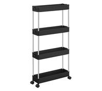 SONGMICS Carrito Auxiliar con Ruedas de 4 Niveles, Carrito Cocina Plástico, Carrito Estrecho de Almacenamiento, Ahorra Espacio, para Baño, Cocina, Oficina, 40 x 12,5 x 88 cm, Negro/ Gris/ Blanco Gris