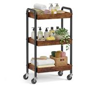 SONGMICS Carrito de Almacenamiento, Montaje Fácil, 41,3 x 27,5 x 73 cm | Carro Auxiliar, Estantería de Cocina, con Asas, Marco de Acero, Dormitorio, Baño, Marrón Rústico, Colección COLTEN LRC081KD01