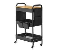 SONGMICS Carro de 3 Niveles, Carro con Estante, 2 Contenedores Colgantes Extraíbles, 6 Bolsillos Laterales, para Sala de Estar, Estudio, Cocina, Baño, Negro Tinta/Blanco Nube