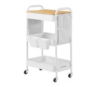 SONGMICS Carro de 3 Niveles, Carro con Estante, 2 Contenedores Colgantes Extraíbles, 6 Bolsillos Laterales, para Sala de Estar, Estudio, Cocina, Baño, Blanco Nube LRC036W01