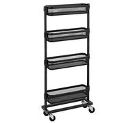 SONGMICS Carro de 4 niveles, Estantería móvil para espacios pequeños, Carro para baño y cocina, con 4 cestas de alambre, Ahorro de espacio, Montaje fácil, Negro BSC065B01.