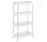 SONGMICS Carro de Almacenamiento de 4 Niveles, Carrito con Ruedas, Carro de Cocina, Ahorro de Espacio, para Baño, Oficina, 23,6 x 42 x 86 cm, Blanco Nube KSC10WT